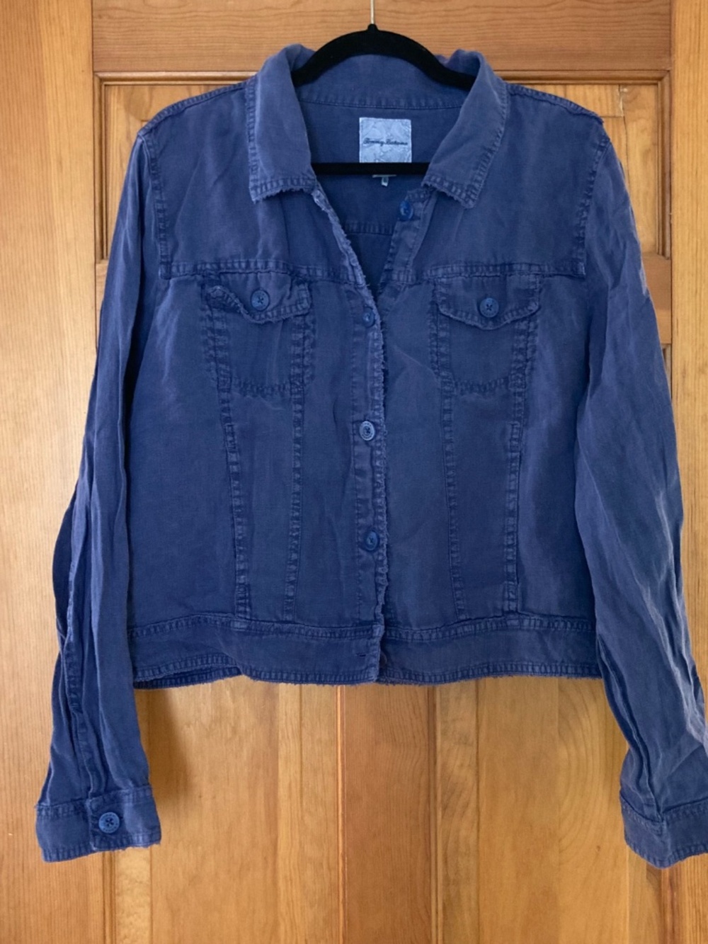 Two Palms Linen Raw-Edge Jacket, Navy, XL - Picture 3 of 5